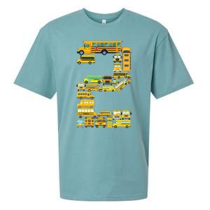 2 Year Old 2nd Birthday School Bus Theme Kids Party Sueded Cloud Jersey T-Shirt