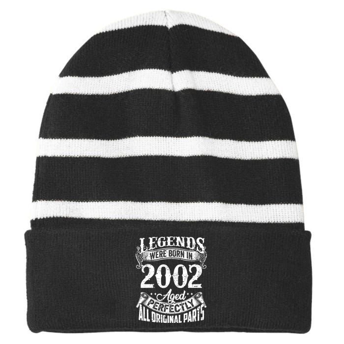 20 Years Old Vintage Legends Born In 2002 20th Birthday Striped Beanie with Solid Band