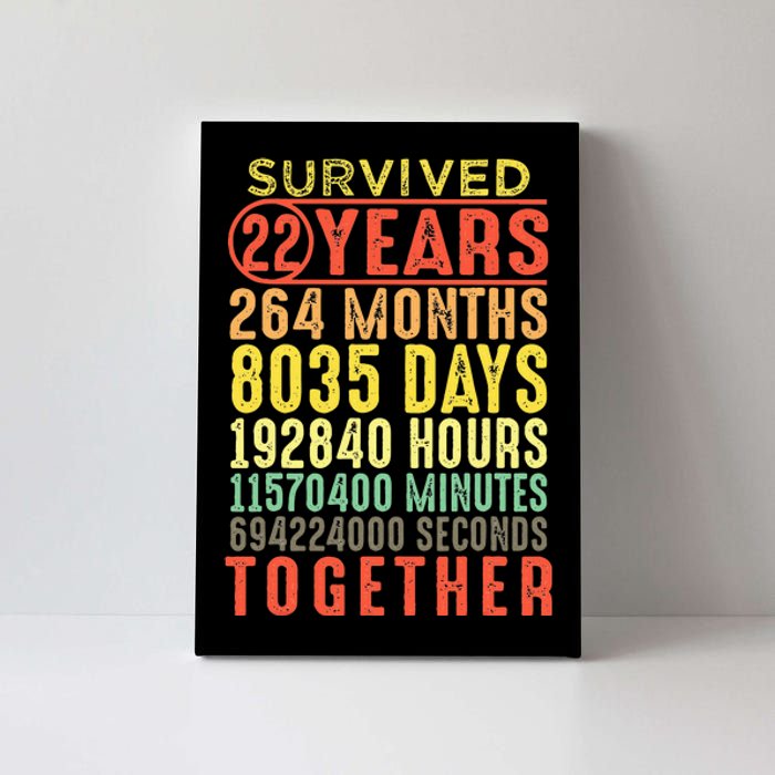 22 Years Wedding 22nd Marriage Anniversary Couple Matching Canvas