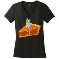 3.14 Happy Pi Day March 14 Birthday Slice Of Pie Women's V-Neck T-Shirt