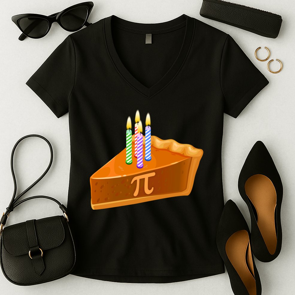 3.14 Happy Pi Day March 14 Birthday Slice Of Pie Women's V-Neck T-Shirt