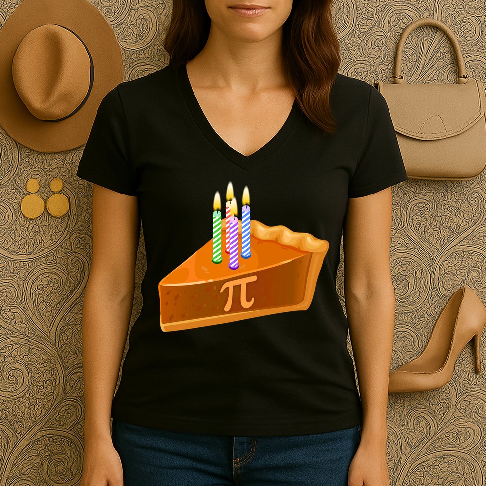 3.14 Happy Pi Day March 14 Birthday Slice Of Pie Women's V-Neck T-Shirt