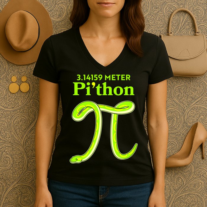 3.14 Meter Pi'thon Python Snake Pi Day March 14 Women's V-Neck T-Shirt