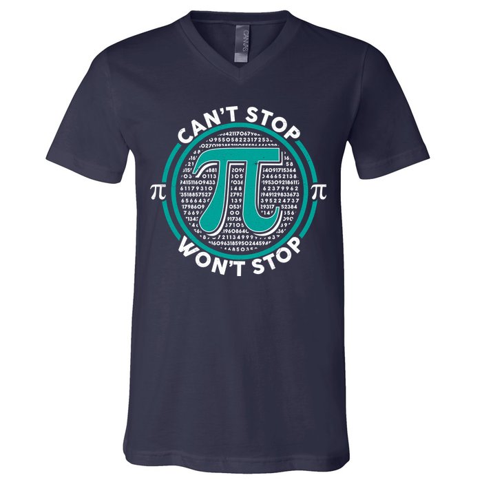 3.14 Pi Day Can't Stop Pi Won't Stop V-Neck T-Shirt