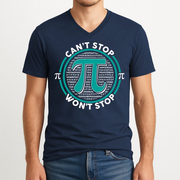 3.14 Pi Day Can't Stop Pi Won't Stop V-Neck T-Shirt