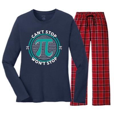 3.14 Pi Day Can't Stop Pi Won't Stop Women's Long Sleeve Flannel Pajama Set 