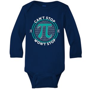 3.14 Pi Day Can't Stop Pi Won't Stop Baby Long Sleeve Bodysuit