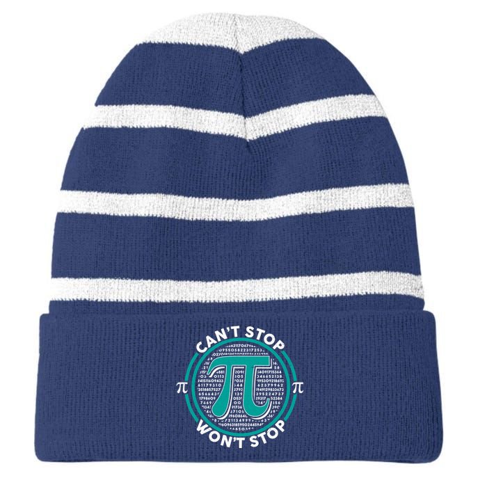 3.14 Pi Day Can't Stop Pi Won't Stop Striped Beanie with Solid Band