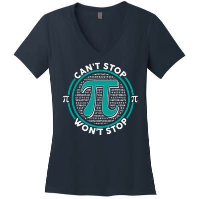 3.14 Pi Day Can't Stop Pi Won't Stop Women's V-Neck T-Shirt