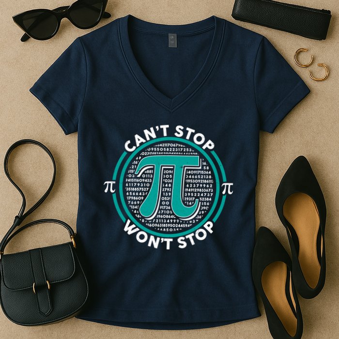 3.14 Pi Day Can't Stop Pi Won't Stop Women's V-Neck T-Shirt