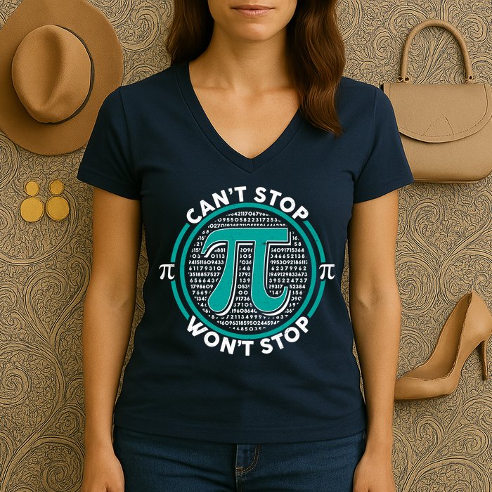 3.14 Pi Day Can't Stop Pi Won't Stop Women's V-Neck T-Shirt