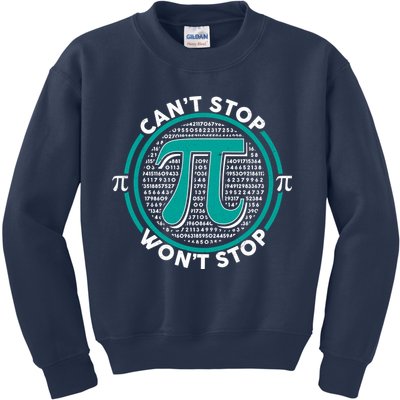 3.14 Pi Day Can't Stop Pi Won't Stop Kids Sweatshirt