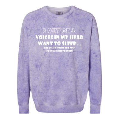 3 Out Of 4 Voices In My Head Funny Penguins  Colorblast Crewneck Sweatshirt