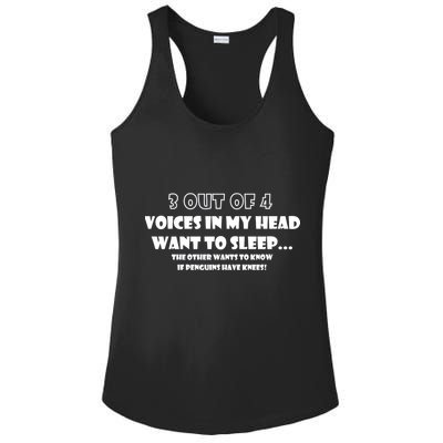 3 Out Of 4 Voices In My Head Funny Penguins  Ladies PosiCharge Competitor Racerback Tank