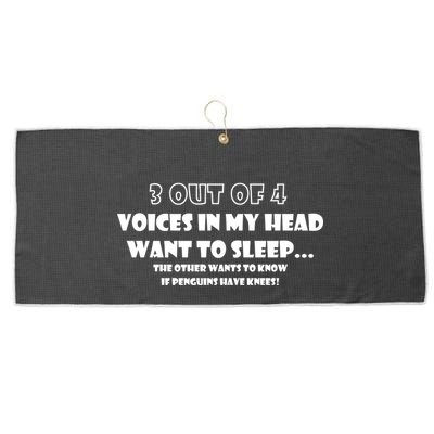3 Out Of 4 Voices In My Head Funny Penguins  Large Microfiber Waffle Golf Towel