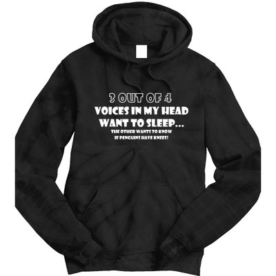3 Out Of 4 Voices In My Head Funny Penguins  Tie Dye Hoodie