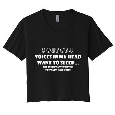 3 Out Of 4 Voices In My Head Funny Penguins  Crop Top