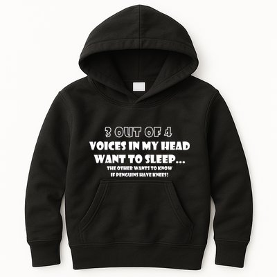 3 Out Of 4 Voices In My Head Funny Penguins  Kids Hoodie