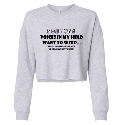 3 Out Of 4 Voices In My Head Funny Penguins  Cropped Pullover Crew