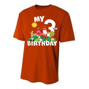 3 Year Old Farm My 3rd Birthday Performance Sprint T-Shirt