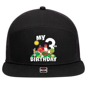 3 Year Old Farm My 3rd Birthday 7 Panel Mesh Trucker Snapback Hat