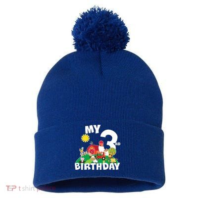 3 Year Old Farm My 3rd Birthday Pom Pom 12in Knit Beanie