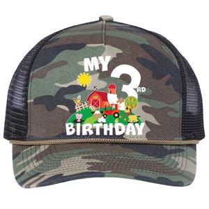 3 Year Old Farm My 3rd Birthday Retro Rope Trucker Hat Cap