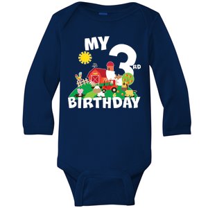 3 Year Old Farm My 3rd Birthday Baby Long Sleeve Bodysuit