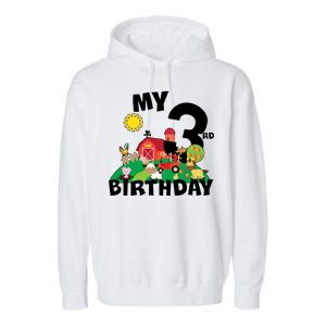 3 Year Old Farm My 3rd Birthday Garment-Dyed Fleece Hoodie