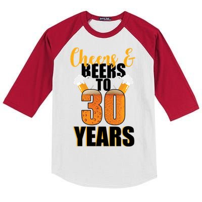 30th Birthday Cheers & Beers To 30 Years Kids Colorblock Raglan Jersey