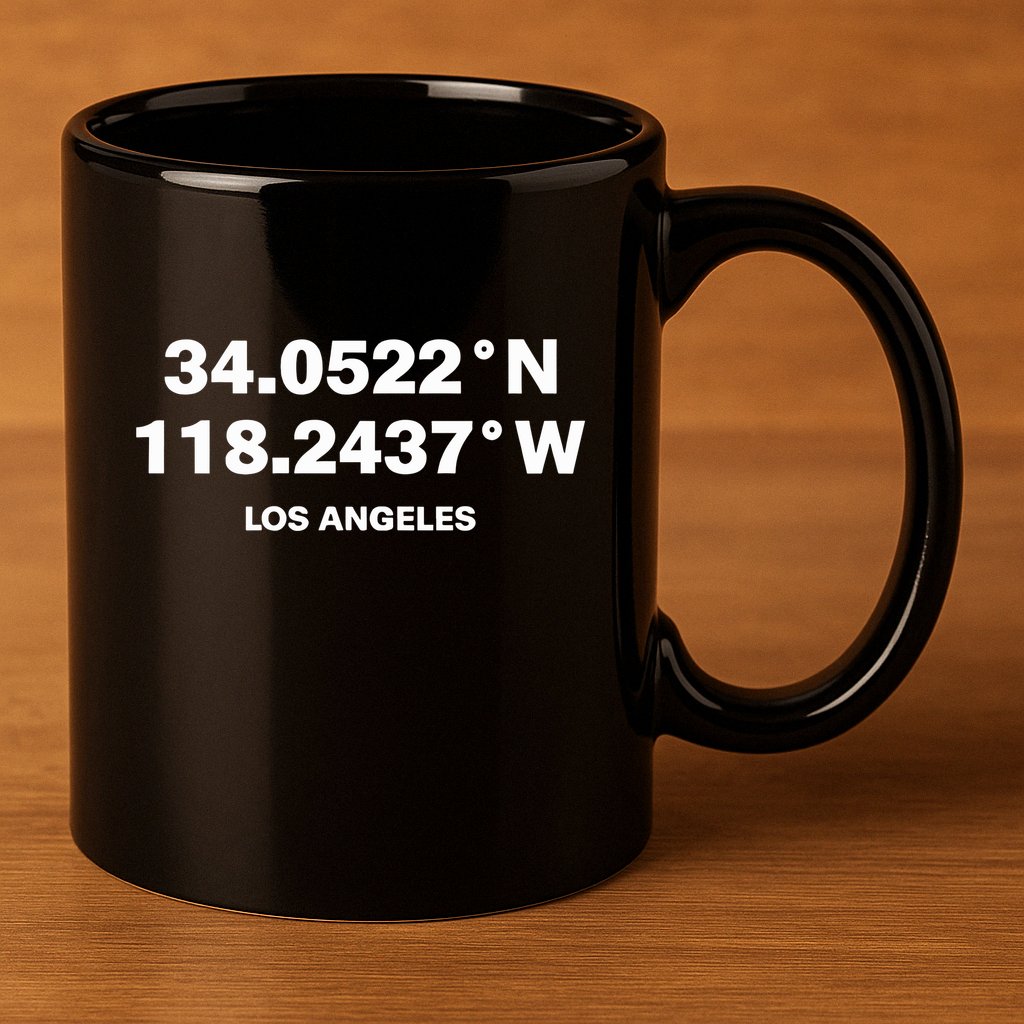 34.0522n 118.2437w Los Angeles 11oz C Handle Ceramic Mug
