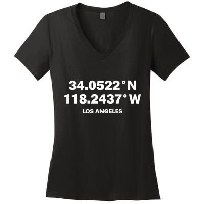 34.0522n 118.2437w Los Angeles Women's V-Neck T-Shirt