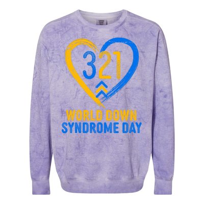 321 World Down Syndrome Day Blue And Yellow Painted Heart Colorblast Crewneck Sweatshirt