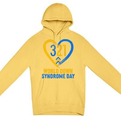 321 World Down Syndrome Day Blue And Yellow Painted Heart Premium Pullover Hoodie