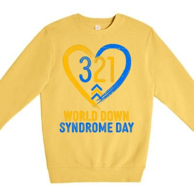 321 World Down Syndrome Day Blue And Yellow Painted Heart Premium Crewneck Sweatshirt