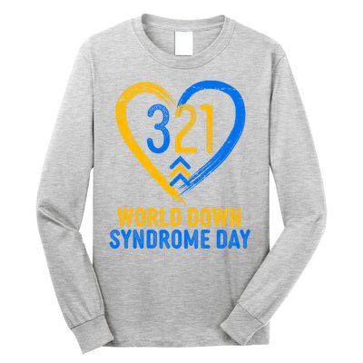 321 World Down Syndrome Day Blue And Yellow Painted Heart Long Sleeve Shirt