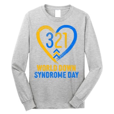 321 World Down Syndrome Day Blue And Yellow Painted Heart Long Sleeve Shirt