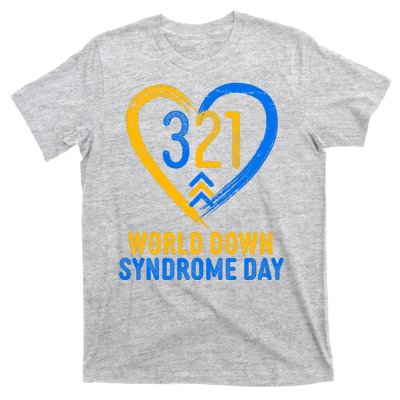 321 World Down Syndrome Day Blue And Yellow Painted Heart T-Shirt