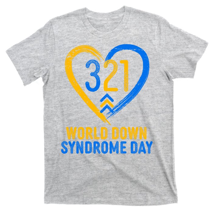 321 World Down Syndrome Day Blue And Yellow Painted Heart T-Shirt