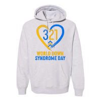 321 World Down Syndrome Day Blue And Yellow Painted Heart Premium Hoodie