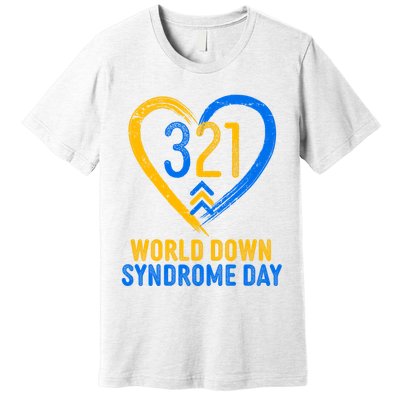 321 World Down Syndrome Day Blue And Yellow Painted Heart Premium T-Shirt