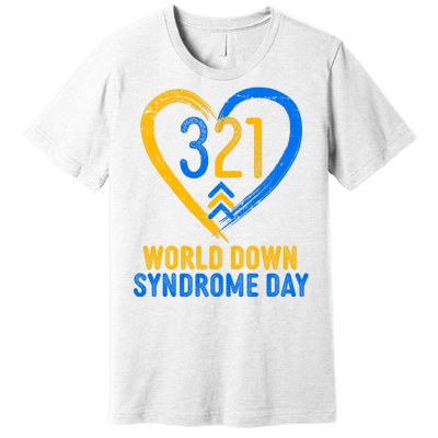 321 World Down Syndrome Day Blue And Yellow Painted Heart Premium T-Shirt