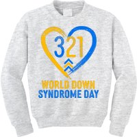 321 World Down Syndrome Day Blue And Yellow Painted Heart Kids Sweatshirt