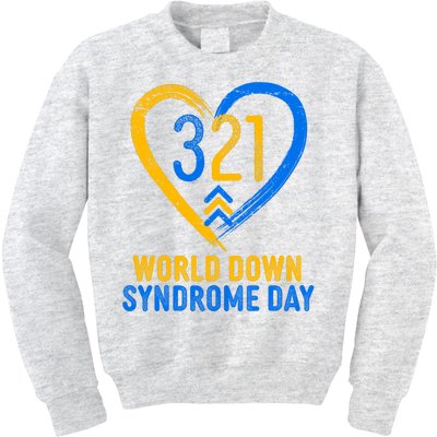 321 World Down Syndrome Day Blue And Yellow Painted Heart Kids Sweatshirt