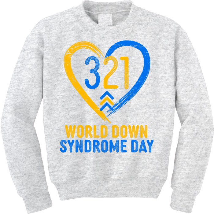 321 World Down Syndrome Day Blue And Yellow Painted Heart Kids Sweatshirt