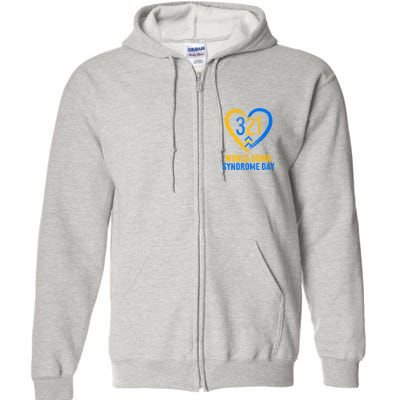 321 World Down Syndrome Day Blue And Yellow Painted Heart Full Zip Hoodie