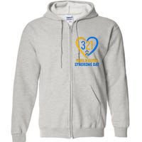 321 World Down Syndrome Day Blue And Yellow Painted Heart Full Zip Hoodie