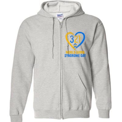 321 World Down Syndrome Day Blue And Yellow Painted Heart Full Zip Hoodie