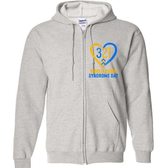 321 World Down Syndrome Day Blue And Yellow Painted Heart Full Zip Hoodie