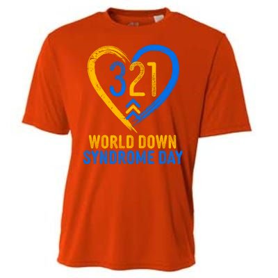 321 World Down Syndrome Day Blue And Yellow Painted Heart Cooling Performance Crew T-Shirt